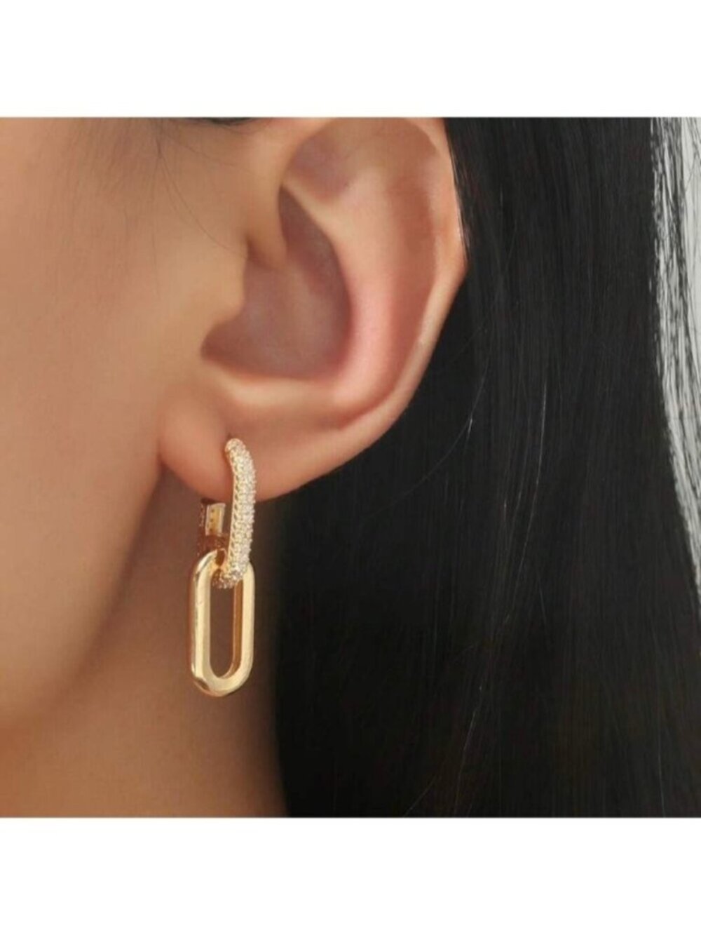 Gold Rhinestone Linked Hoop Earrings
